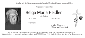 Anzeige von Helga Maria Heidler von MGO