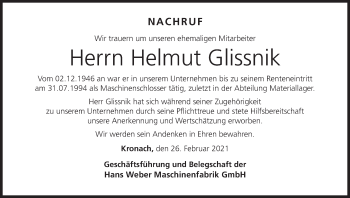 Anzeige von Helmut Glissnik von MGO