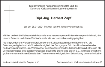 Anzeige von Herbert Zapf von MGO