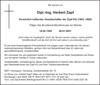 Anzeige von Herbert Zapf von MGO