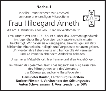 Anzeige von Hildegard Arneth von MGO