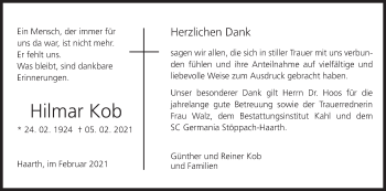 Anzeige von Hilmar Kob von MGO