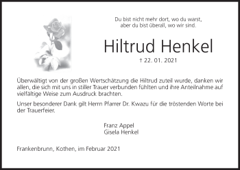 Anzeige von Hiltrud Henkel von MGO