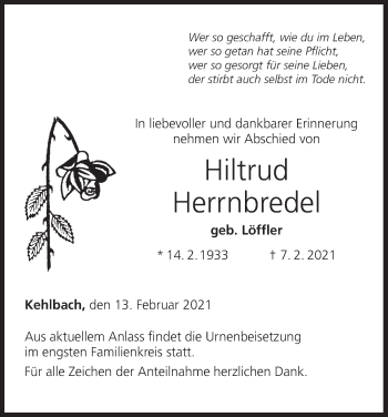 Anzeige von Hiltrud Herrnbredel von MGO