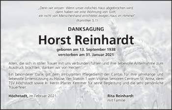 Anzeige von Horst Reinhardt von MGO