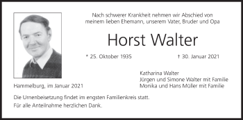 Anzeige von Horst Walter von MGO