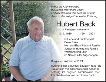 Anzeige von Hubert Back von MGO