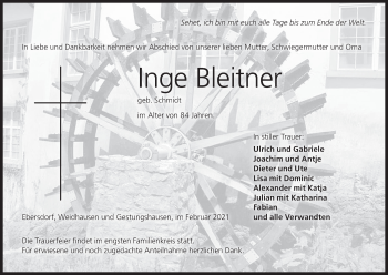 Anzeige von Inge Bleitner von MGO