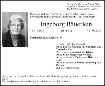 Anzeige von Ingeborg Bäuerlein von MGO
