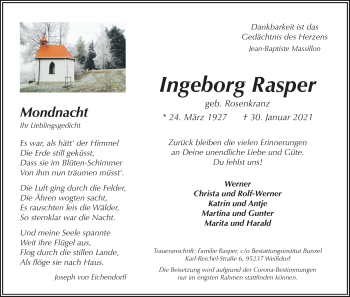 Anzeige von Ingeborg Rasper von MGO