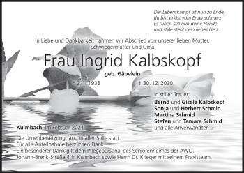 Anzeige von Ingrid Kalbskopf von MGO
