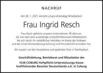 Anzeige von Ingrid Resch von MGO
