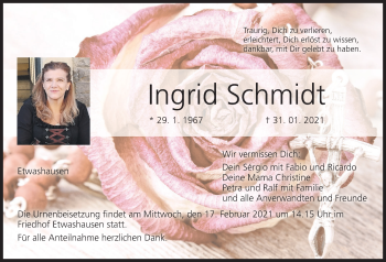 Anzeige von Ingrid Schmidt von MGO