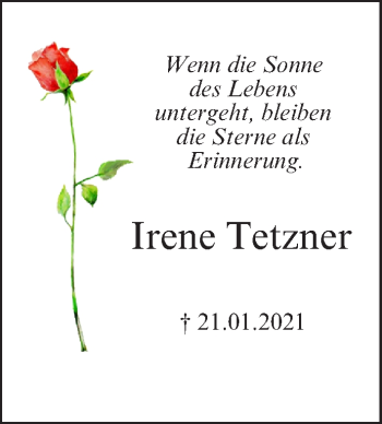 Anzeige von Irene Tetzner von MGO
