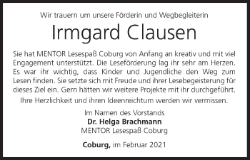 Anzeige von Irmgard Clausen von MGO