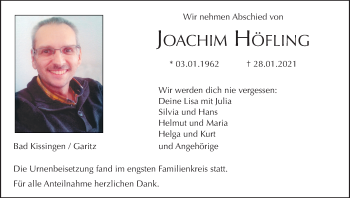 Anzeige von Joachim Höfling von MGO