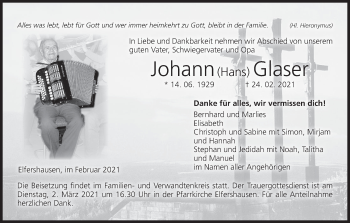 Anzeige von Johann  Glaser von MGO