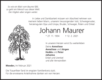 Anzeige von Johann Maurer von MGO