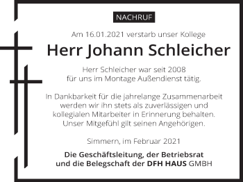 Anzeige von Johann Schleicher von MGO