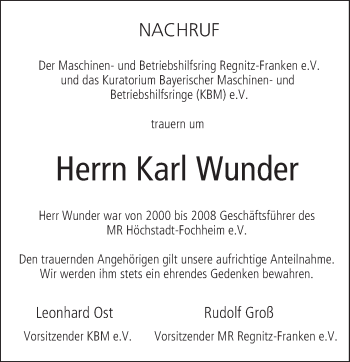 Anzeige von Karl Wunder von MGO