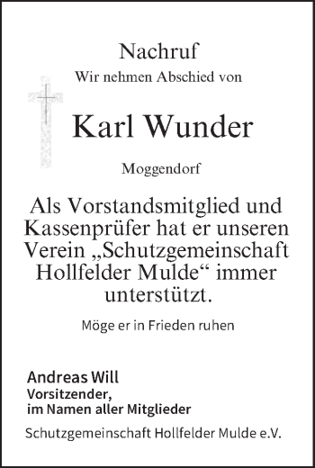 Anzeige von Karl Wunder von MGO