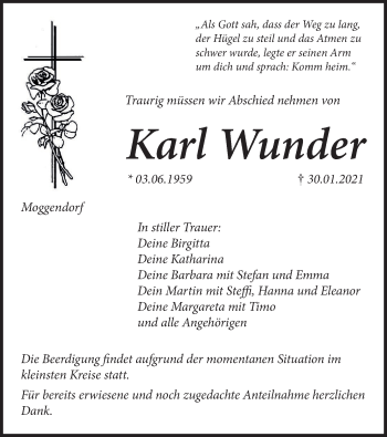Anzeige von Karl Wunder von MGO