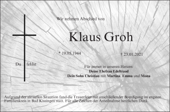 Anzeige von Klaus Groh von MGO