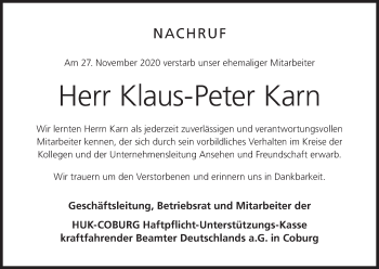 Anzeige von Klaus-Peter Karn von MGO