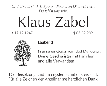 Anzeige von Klaus Zabel von MGO