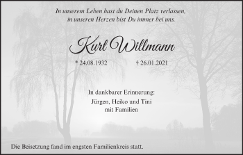 Anzeige von Kurt Willmann von MGO