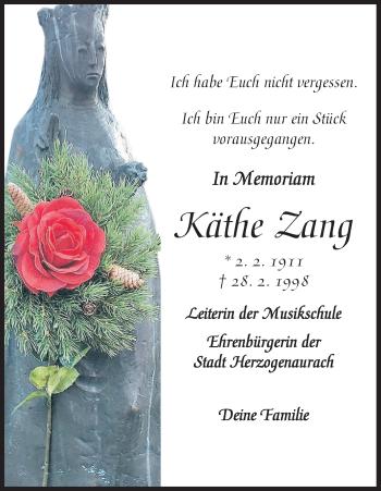 Anzeige von Käthe Zang von MGO