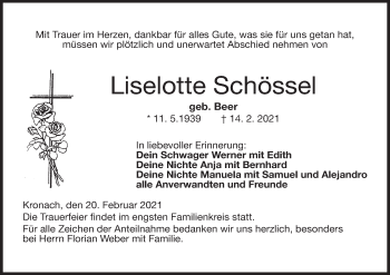 Anzeige von Liselotte Schössel von MGO