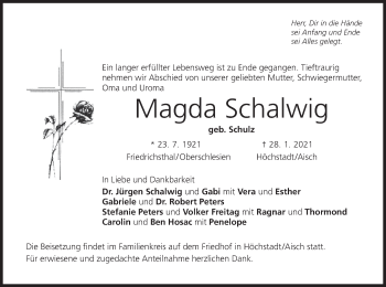 Anzeige von Magda Schalwig von MGO