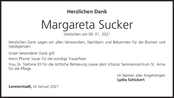 Anzeige von Margareta Sucker von MGO