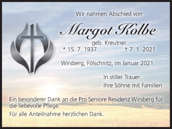 Anzeige von Margot Kolbe von MGO