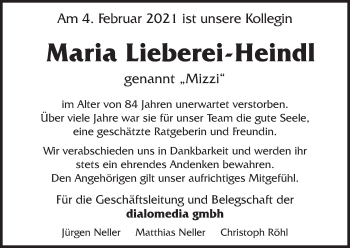 Anzeige von Maria Lieberei-Heindl von MGO