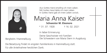 Anzeige von Maria Anna Kaiser von MGO