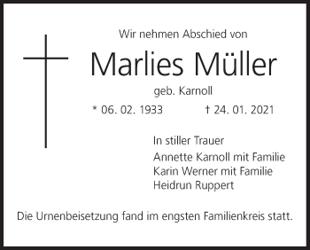 Anzeige von Marlies Müller von MGO