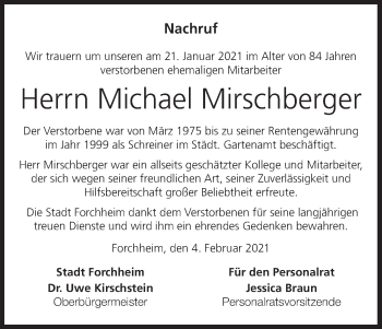 Anzeige von Michael Mirschberger von MGO