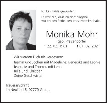 Anzeige von Monika Mohr von MGO