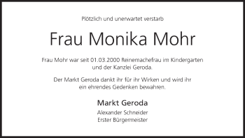 Anzeige von Monika Mohr von MGO