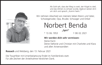 Anzeige von Norbert Benda von MGO