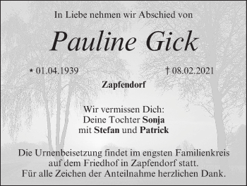 Anzeige von Pauline Gick von MGO