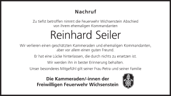 Anzeige von Reinhard Seiler von MGO