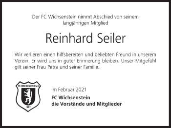 Anzeige von Reinhard Seiler von MGO