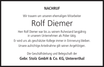 Anzeige von Rolf Diemer von MGO