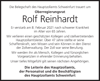 Anzeige von Rolf Reinhardt von MGO