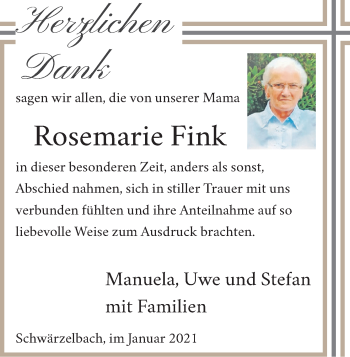 Anzeige von Rosemarie Fink von MGO