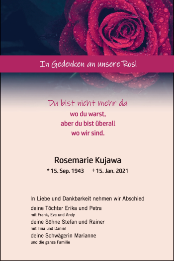 Anzeige von Rosemarie Kujawa von MGO
