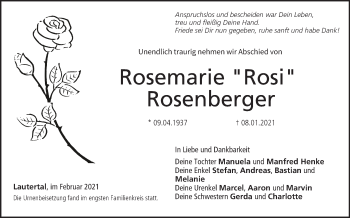 Anzeige von Rosemarie Rosenberger von MGO